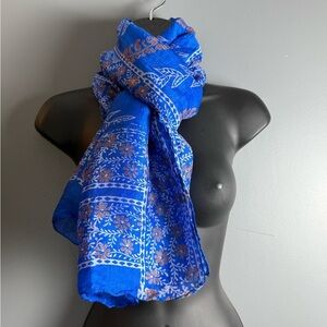 100% Pure Silk Vintage Sheer Floral Scarf Made In India 21" x 62"